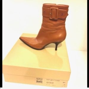 Sergio Rossi Cognac Leather Ankle Boots.